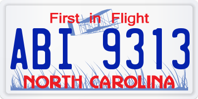 NC license plate ABI9313