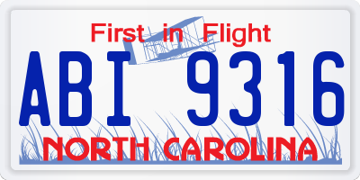 NC license plate ABI9316