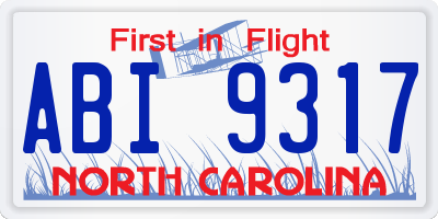 NC license plate ABI9317