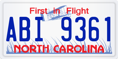 NC license plate ABI9361