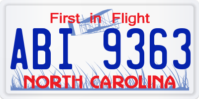 NC license plate ABI9363