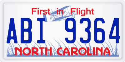 NC license plate ABI9364