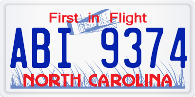 NC license plate ABI9374