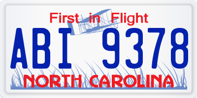NC license plate ABI9378