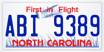 NC license plate ABI9389