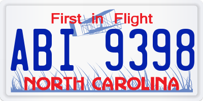 NC license plate ABI9398