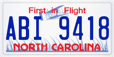 NC license plate ABI9418