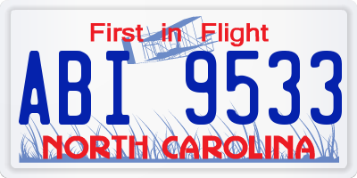 NC license plate ABI9533