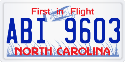NC license plate ABI9603