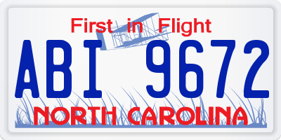NC license plate ABI9672