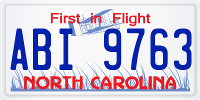 NC license plate ABI9763