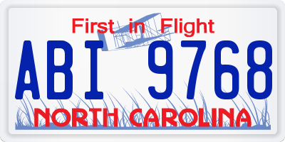 NC license plate ABI9768
