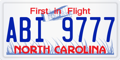 NC license plate ABI9777