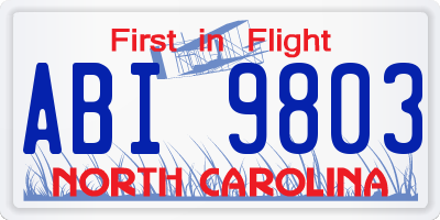 NC license plate ABI9803