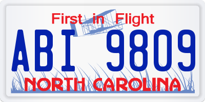NC license plate ABI9809