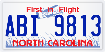 NC license plate ABI9813