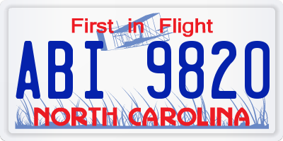 NC license plate ABI9820