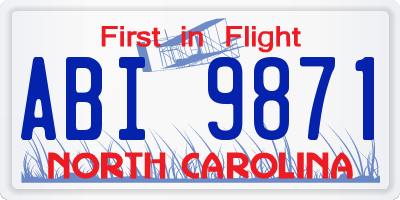 NC license plate ABI9871