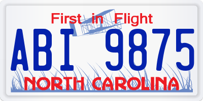 NC license plate ABI9875