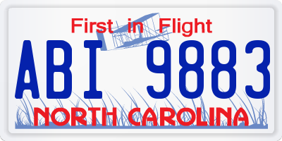 NC license plate ABI9883