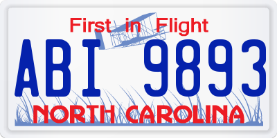 NC license plate ABI9893