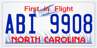 NC license plate ABI9908