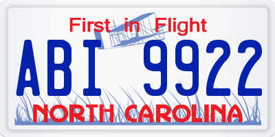 NC license plate ABI9922