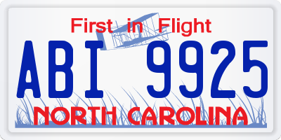 NC license plate ABI9925