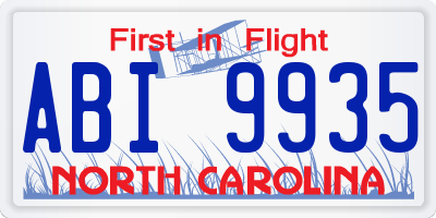 NC license plate ABI9935