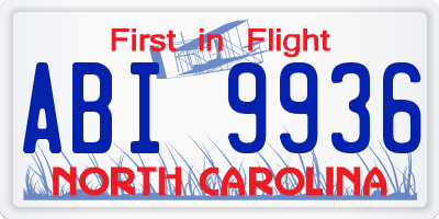 NC license plate ABI9936