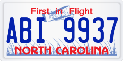 NC license plate ABI9937