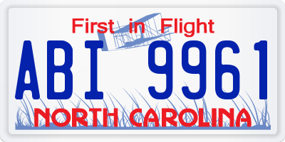 NC license plate ABI9961