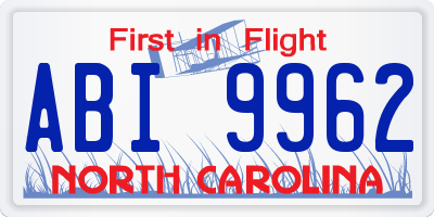 NC license plate ABI9962
