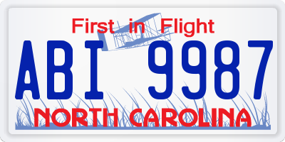NC license plate ABI9987