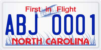 NC license plate ABJ0001