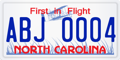 NC license plate ABJ0004