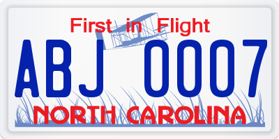NC license plate ABJ0007