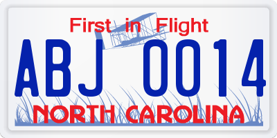 NC license plate ABJ0014