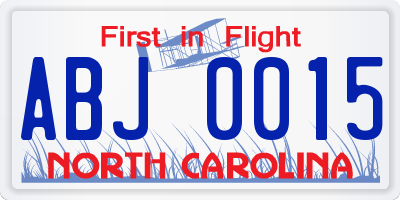 NC license plate ABJ0015