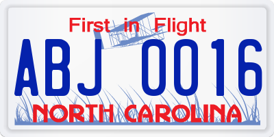 NC license plate ABJ0016