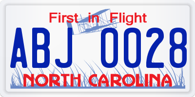 NC license plate ABJ0028