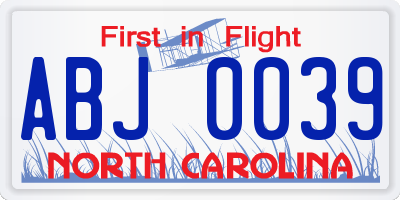 NC license plate ABJ0039