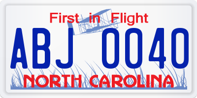 NC license plate ABJ0040