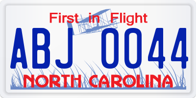 NC license plate ABJ0044