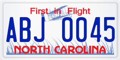 NC license plate ABJ0045