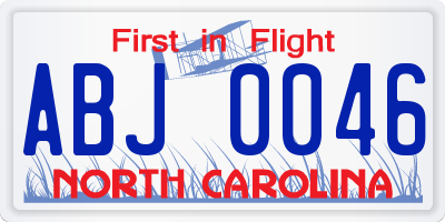 NC license plate ABJ0046
