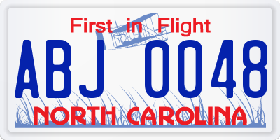 NC license plate ABJ0048