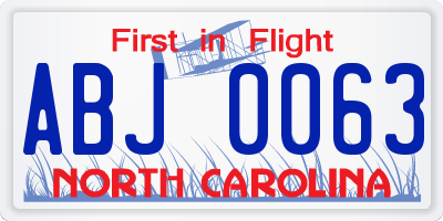 NC license plate ABJ0063