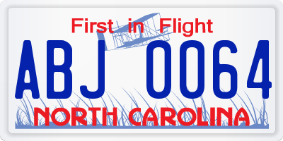 NC license plate ABJ0064