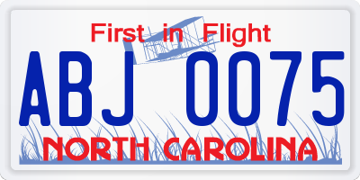NC license plate ABJ0075
